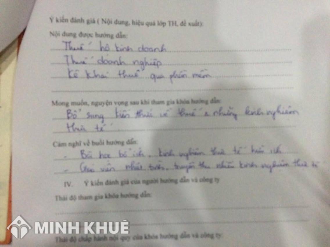 Kỹ năng tư vấn pháp luật Thuế cho học viên Công ty Luật Minh Khuê tháng 3 năm 2016