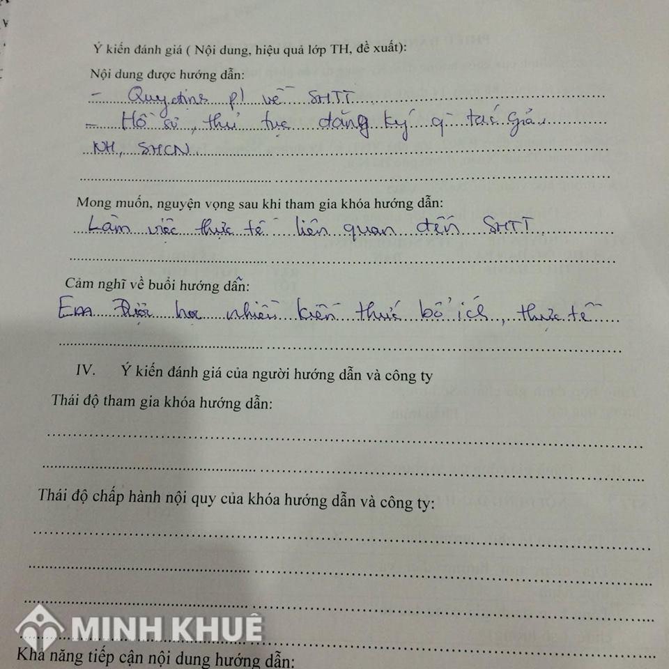 Cảm nhận về buổi học Đào tạo kỹ năng tư vấn luật sở hữu trí tuệ của Công ty Luật Minh Khuê tháng 05/2016