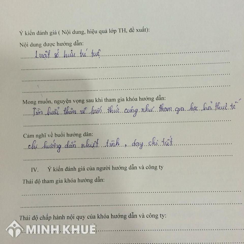 Cảm nhận về buổi học Đào tạo kỹ năng tư vấn luật sở hữu trí tuệ của Công ty Luật Minh Khuê tháng 05/2016