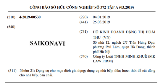 Đăng ký bảo hộ nhãn hiệu cho sản phẩm dùng trong nhà bếp