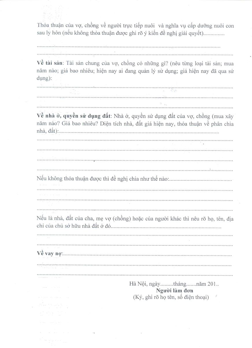 Mẫu đơn ly hôn đơn phương mới nhất do Tòa án quận Ba Đình, Hà Nội ban hành
