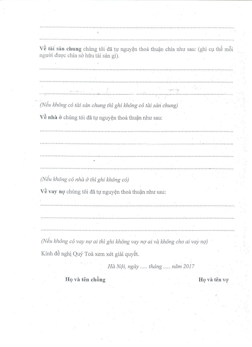 Mẫu đơn thuận tình ly hôn mới nhất do Tòa án quận Ba Đình, Hà Nội ban hành