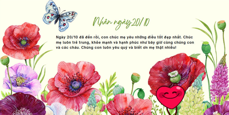 Bộ thiệp đẹp chúc mừng Ngày phụ nữ Việt Nam 20/10