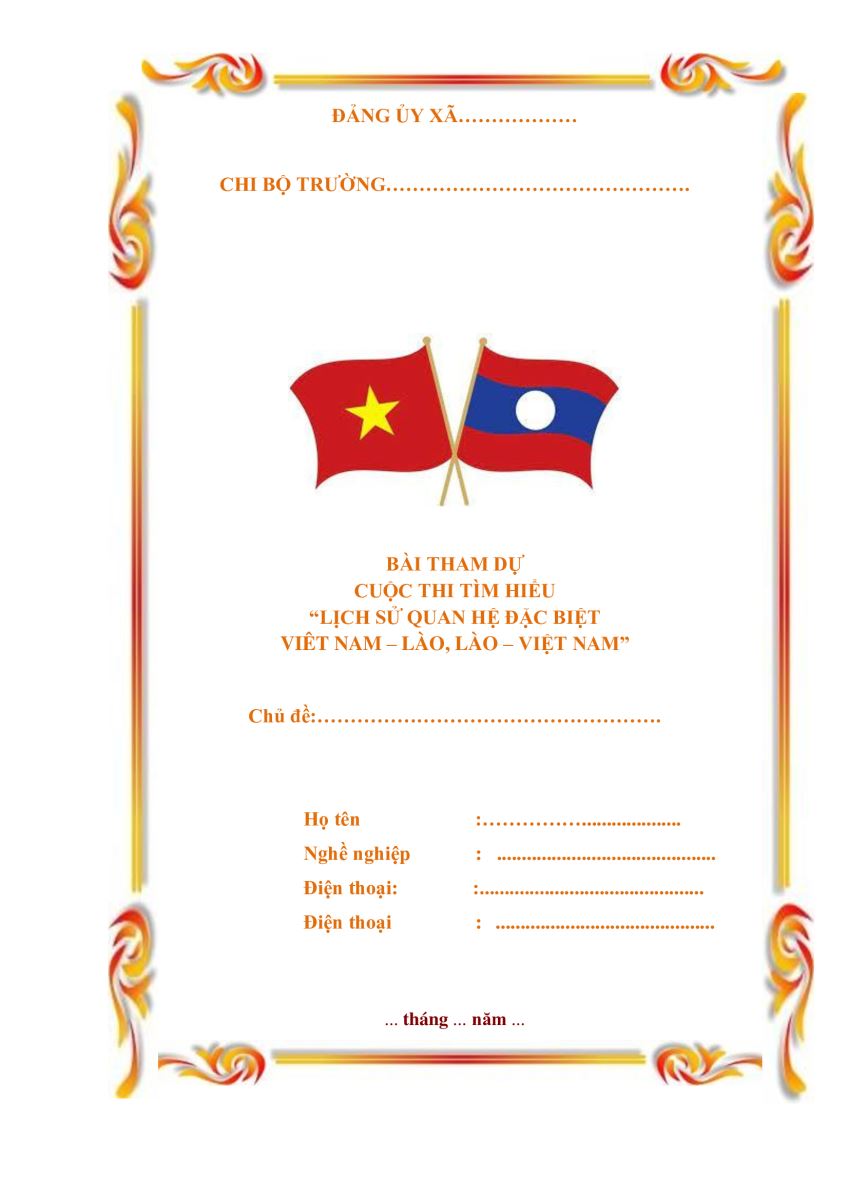 Mẫu bìa bài dự thi tìm hiểu lịch sử quan hệ đặc biệt Việt Nam - Lào chọn lọc đẹp nhất
