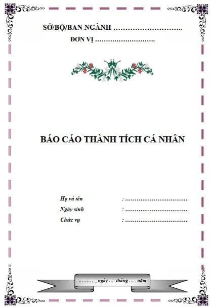 Mẫu bìa báo cáo thành tích cá nhân đẹp có file Word tải về