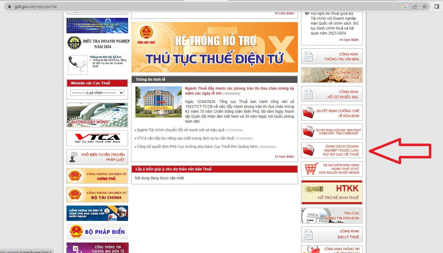 Cách tra cứu danh sách doanh nghiệp thuộc loại rủi ro cao về thuế