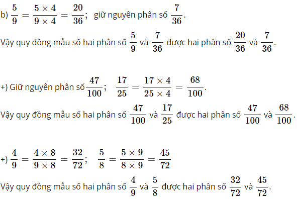 Toán lớp 4 trang 117, 118 Luyện tập quy đồng mẫu các phân số