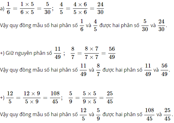 Toán lớp 4 trang 117, 118 Luyện tập quy đồng mẫu các phân số