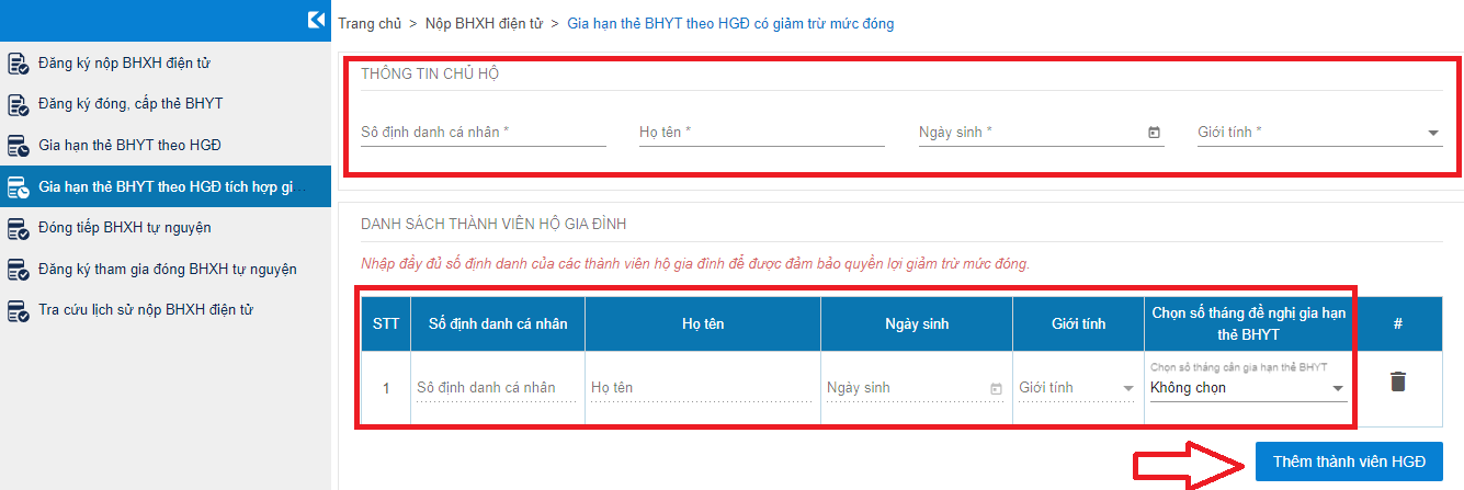 Gia hạn thẻ BHYT hộ gia đình có giảm trừ mức đóng online năm 2024