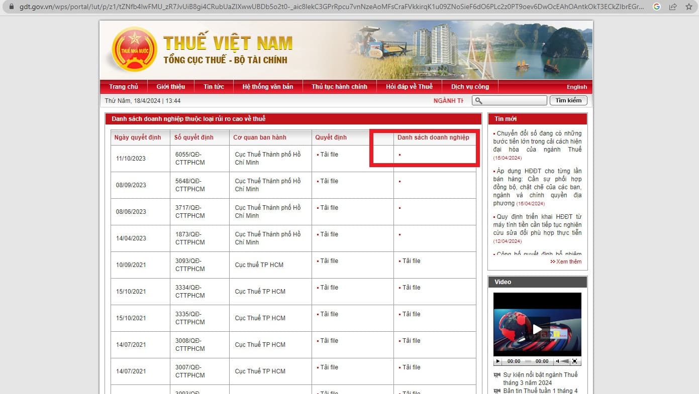 Cách tra cứu danh sách doanh nghiệp thuộc loại rủi ro cao về thuế