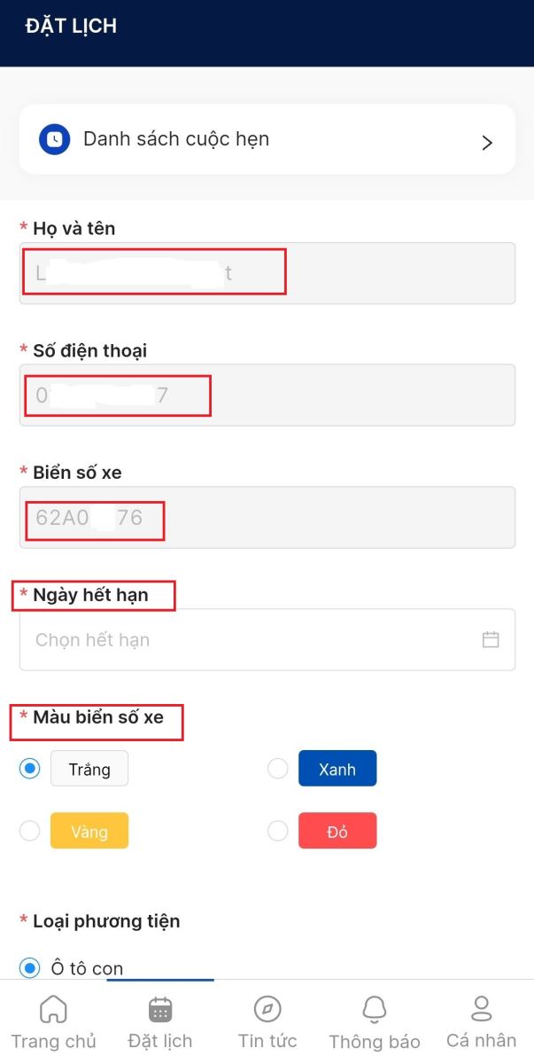 Cách đăng ký đặt lịch hẹn đăng kiểm xe trên điện thoại
