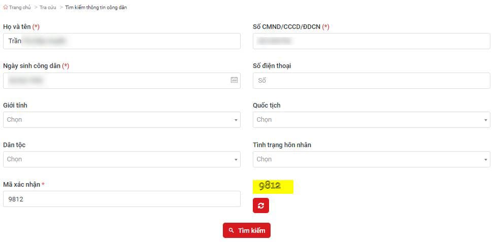 Tra cứu thông tin công dân tại Cổng dịch vụ công quản lý cư trú?