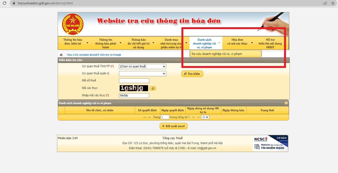 Cách tra cứu danh sách doanh nghiệp thuộc loại rủi ro cao về thuế