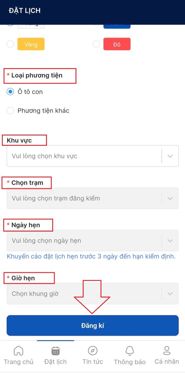 Cách đăng ký đặt lịch hẹn đăng kiểm xe trên điện thoại