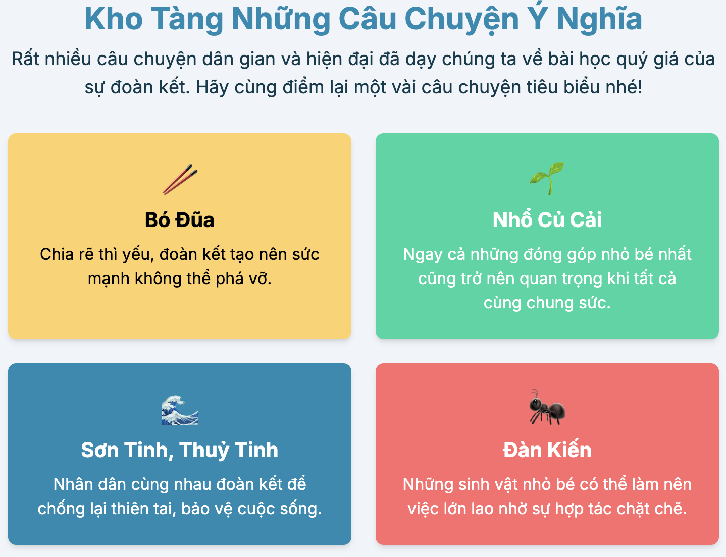 Nêu cảm nghĩ về một câu chuyện giáo dục tinh thần đoàn kết mà em đã được đọc được nghe kể