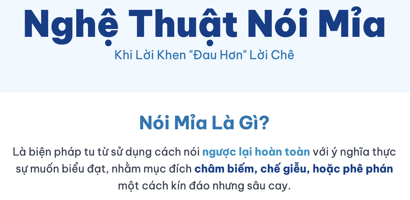 Biện pháp tu từ nói mỉa là gì? Ví dụ và tác dụng của biện pháp tu từ nói mỉa?