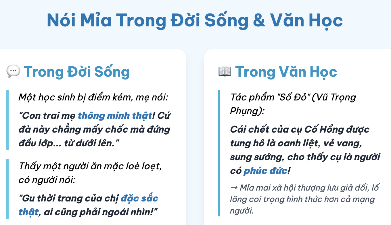 Biện pháp tu từ nói mỉa là gì? Ví dụ và tác dụng của biện pháp tu từ nói mỉa?