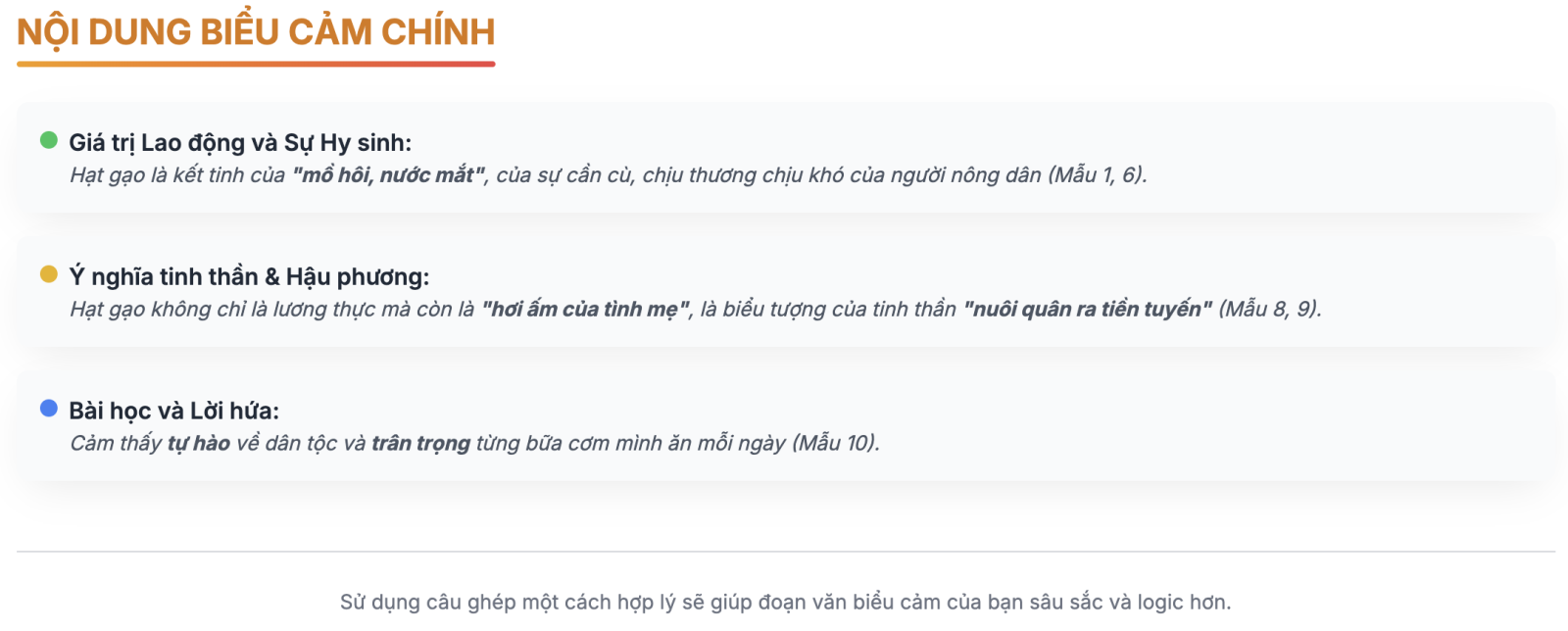 Đoạn văn ghi lại cảm xúc về bài thơ Hạt gạo làng ta trong đó có câu ghép