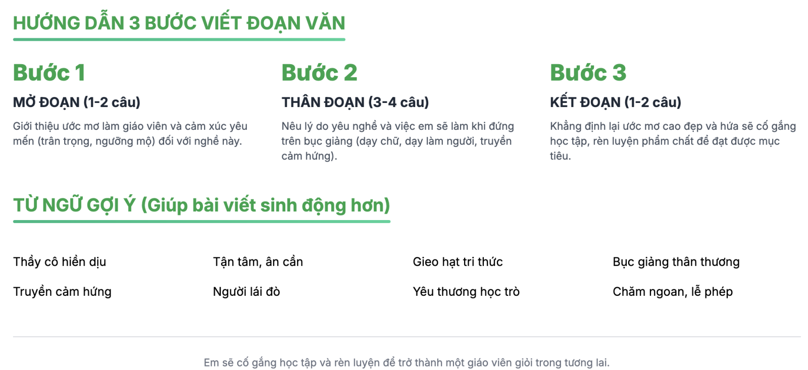 Viết đoạn văn về ước mơ làm giáo viên Tập làm văn lớp 3
