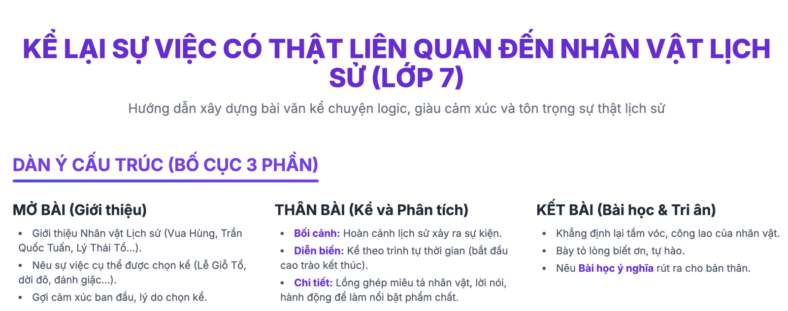 Bài văn kể lại sự việc có thật liên quan đến nhân vật lịch sử lớp 7