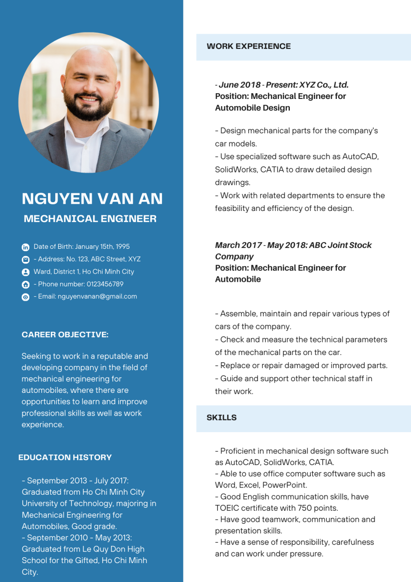 Mẫu CV xin việc nghề kỹ sư bằng Tiếng Anh, song ngữ chuẩn nhất