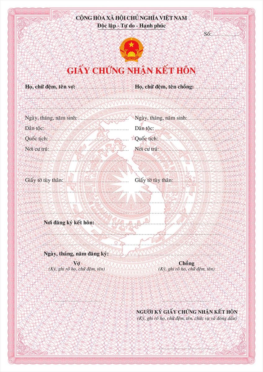 Giấy chứng nhận kết hôn mặt trước