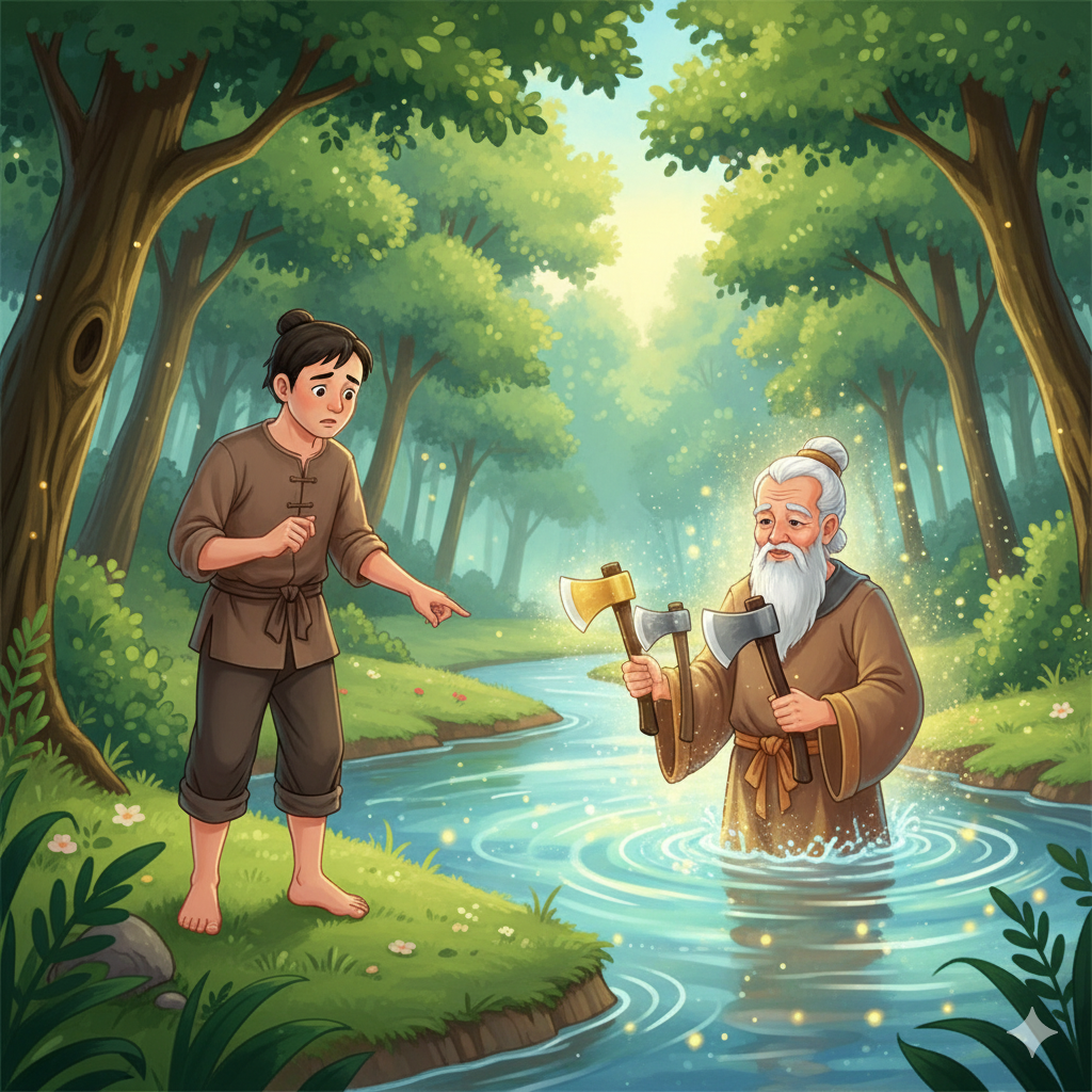Kể lại truyện Ba lưỡi rìu theo lời kể của chàng tiều phu