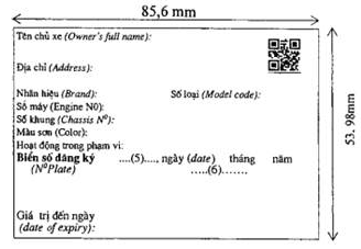 Mặt trước giấy chứng nhận đăng ký xe mô tô, xe máy