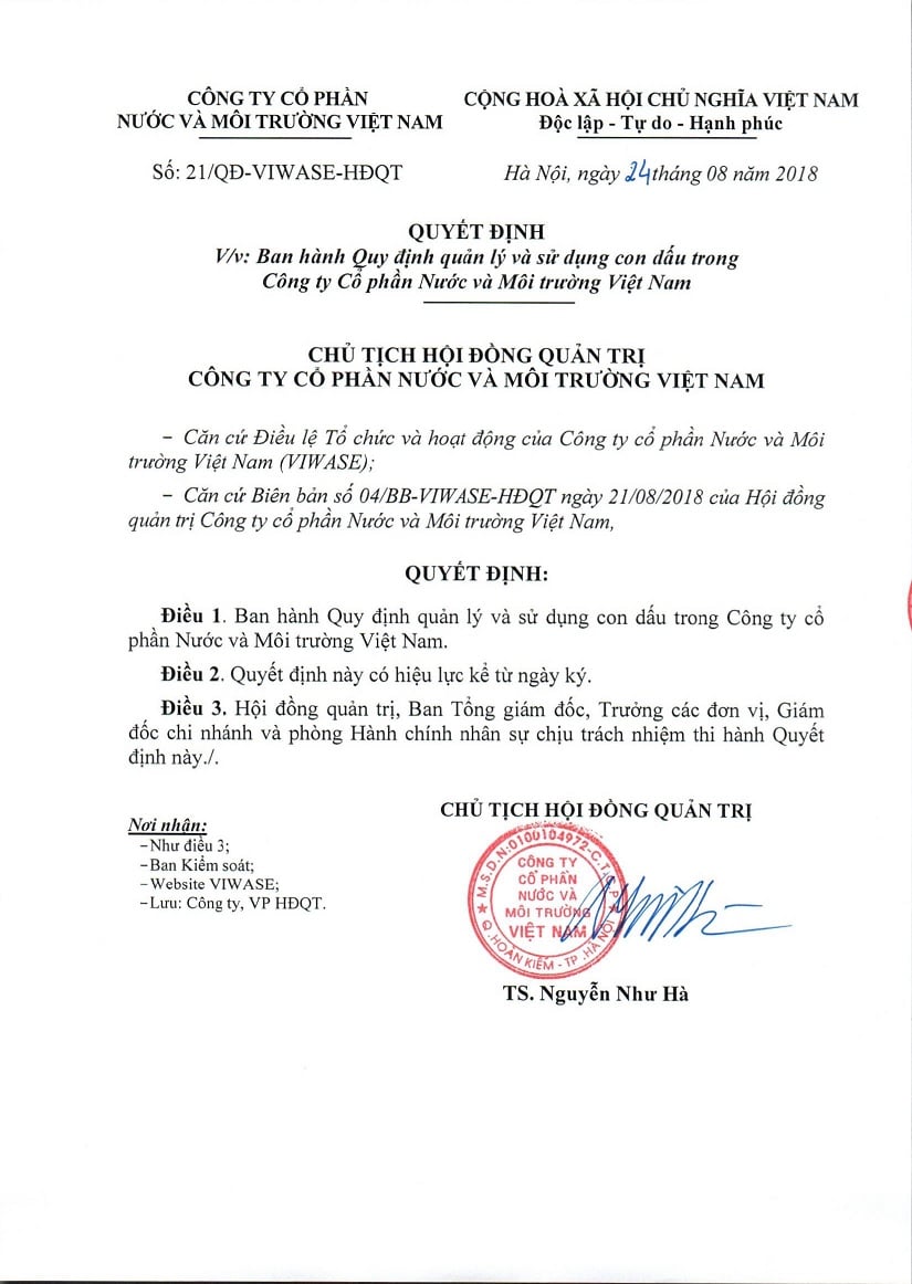 Mẫu quy chế quản lý và sử dụng con dấu công ty mới nhất