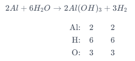 Cân bằng phản ứng hoá học Al + H2O → Al(OH)3 + H2