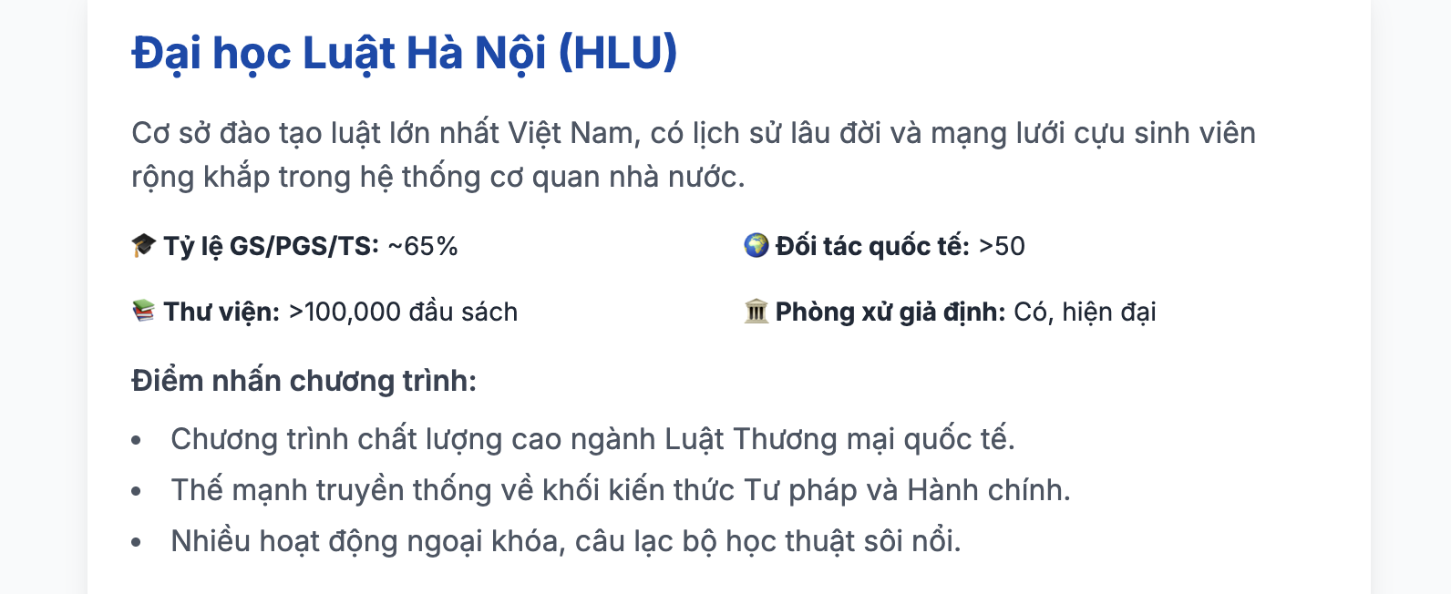 Danh sách các Trường đại học đào tạo ngành Luật ở Hà Nội và TP HCM