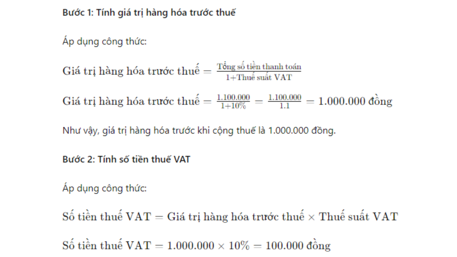 Cách tính thuế giá trị gia tăng ngược: Công thức tính VAT ngược