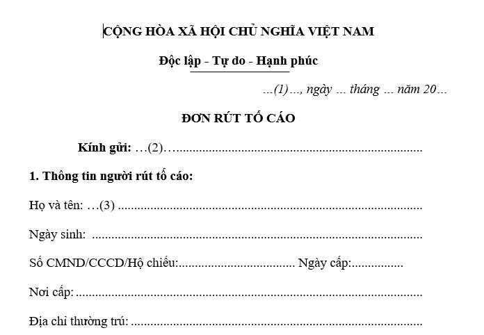 Mẫu đơn xin rút tố cáo mới nhất