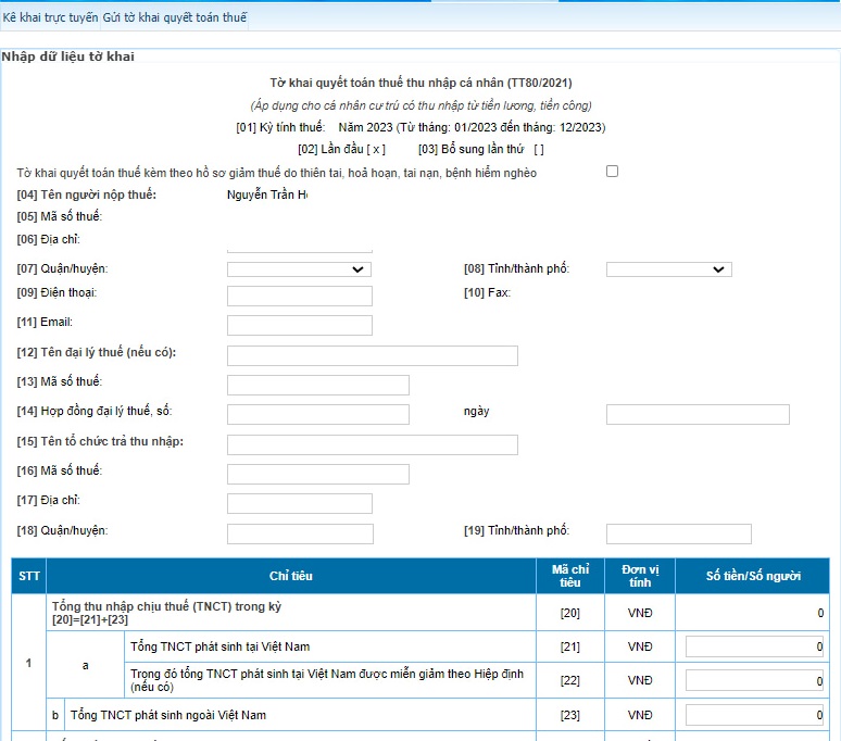 Quyết toán thuế TNCN online cho người làm 2 công ty trong 1 năm