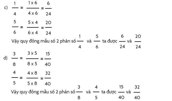 Toán lớp 4 trang 117, 118 Luyện tập quy đồng mẫu các phân số