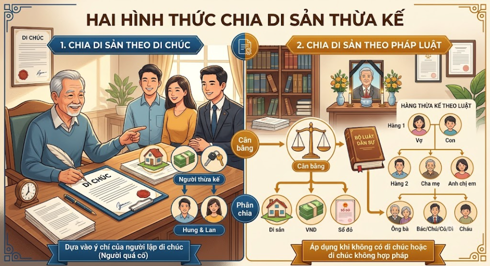 Luật sư tư vấn chia thừa kế theo di chúc hoặc pháp luật