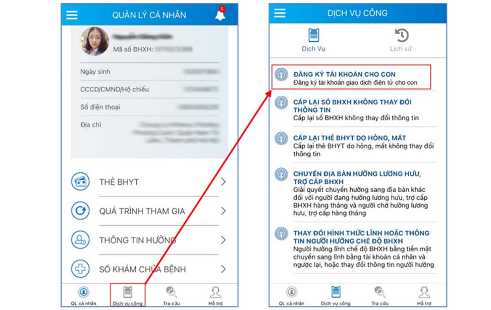 Cách sử dụng thẻ BHYT của con trên VssID
