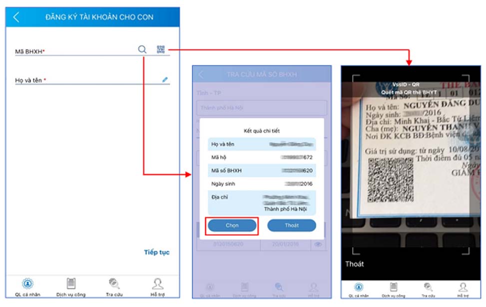 Cách sử dụng thẻ BHYT của con trên VssID