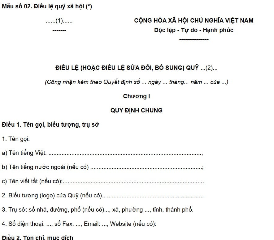  Mẫu điều lệ quỹ xã hội theo Nghị định 03/2026/NĐ-CP