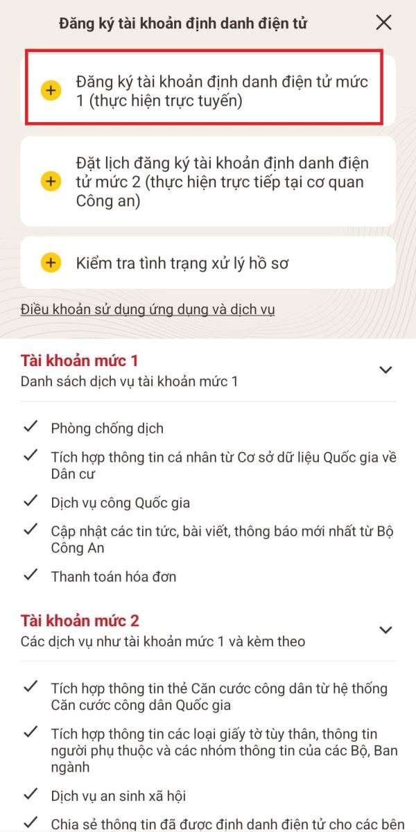 Điểm khác nhau giữa tài khoản định danh điện tử mức độ 1 và 2