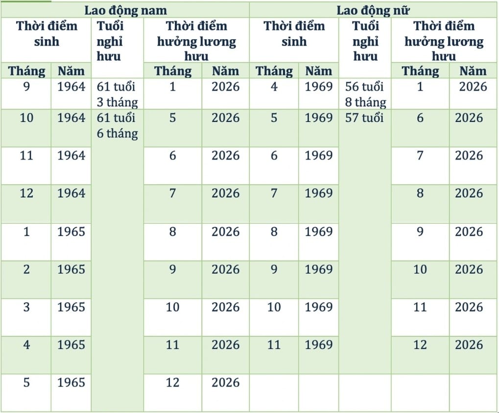Độ tuổi nghỉ hưu của người lao động trong năm 2026
