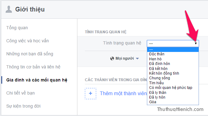 Thay đổi tình trạng mối quan hệ trên trang cá nhân Facebook đơn giản