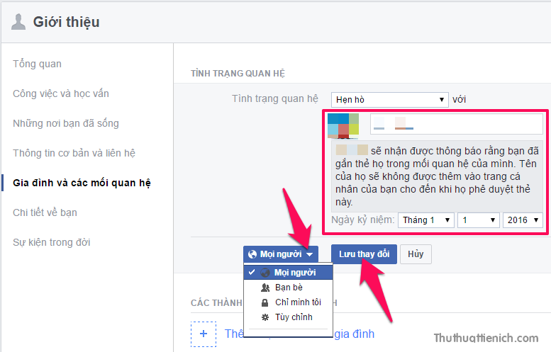 Thay đổi tình trạng mối quan hệ trên trang cá nhân Facebook đơn giản