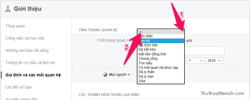 Thay đổi tình trạng mối quan hệ trên trang cá nhân Facebook đơn giản
