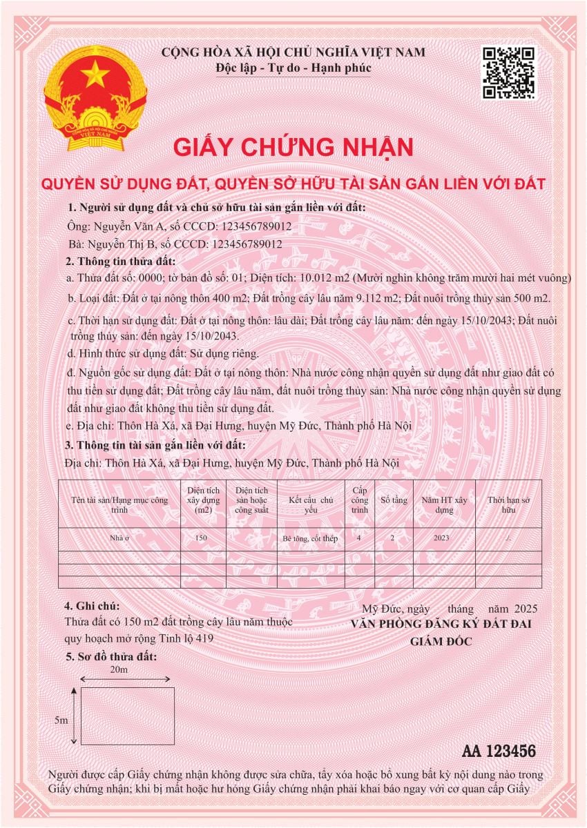 Hình ảnh giấy chứng nhận quyền sử dụng đất (mẫu mới)