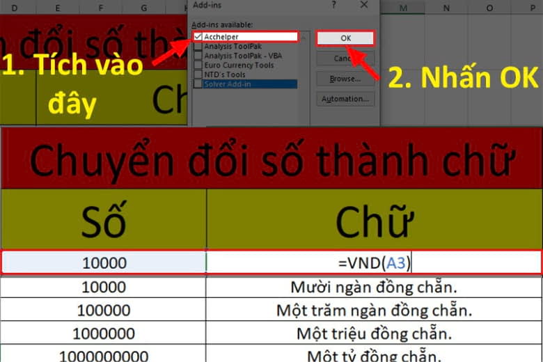 Đổi số thành chữ trong Excel như thế nào?