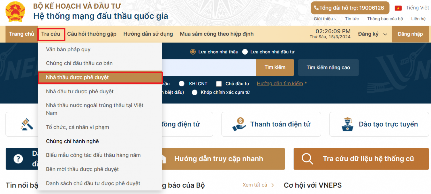 Hướng dẫn tra cứu thông tin nhà thầu trên hệ thống đấu thầu quốc gia?