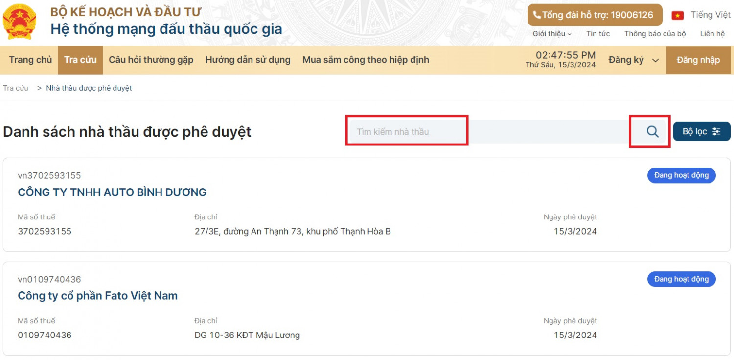 Hướng dẫn tra cứu thông tin nhà thầu trên hệ thống đấu thầu quốc gia?