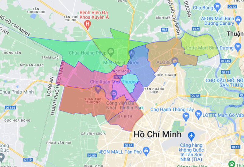 Bản đồ hành chính TPHCM và các quận, huyện, Thành phố trực thuộc