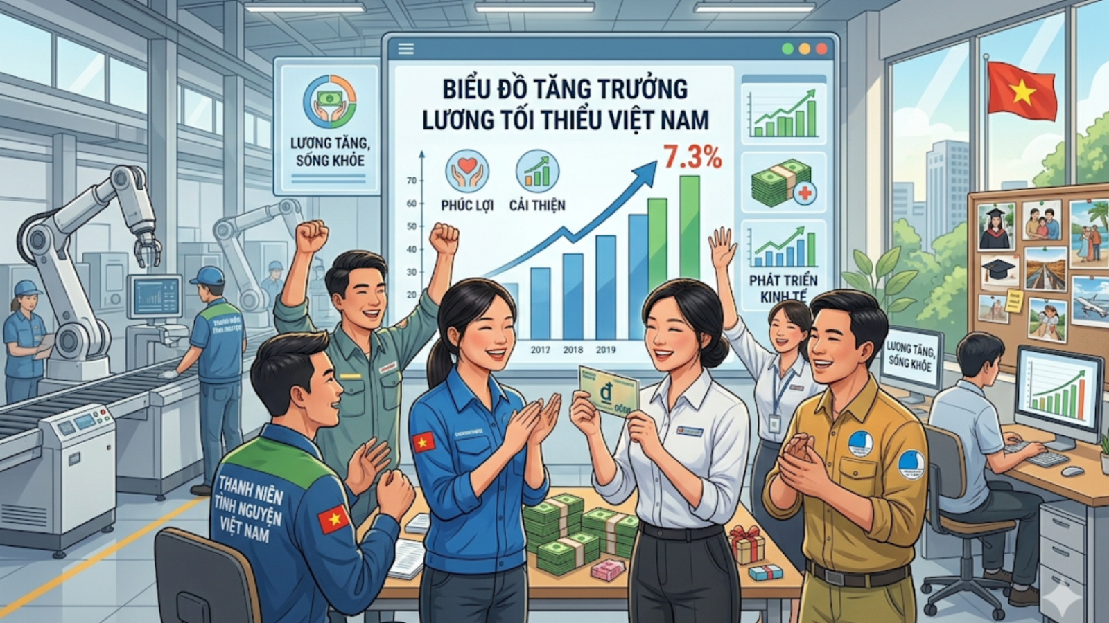 Người lao động được lợi gì khi lương tối thiểu vùng thêm 7,3% tại vùng II, III, IV năm 2026